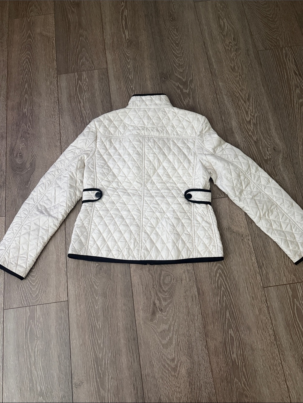 Ann Taylor Quilted White Jacket with Black Trim - Picture 2 of 4
